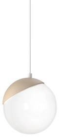 Závesné svietidlo Sfera, 1x biele sklenené tienidlo, w/drevo