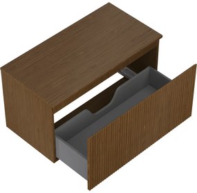 Mexen Rivel, kúpeľňová skrinka 90 cm s hornou časťou, 1 zásuvka, drážkovaná, orech, 91A20-09047-1-BFC86