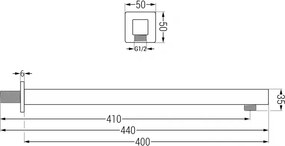 Mexen príslušenstvo - nástenné sprchové rameno Mexen, 40 cm, chróm - 79111-00