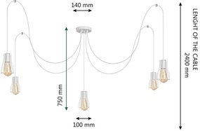 Luster na lanku TUBE LONG 5xE27/10W/230V biela