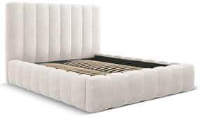 Krémová čalúnená dvojlôžková posteľ s úložným priestorom a roštom 200x200 cm Kelp – Micadoni Home