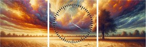 Obraz – Strom na poli (s hodinami) (90x30 cm)