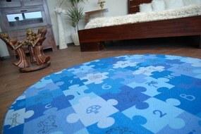 Detský guľatý koberec PUZZLE modrý