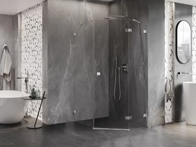 Mexen Lunar, päťuholníkový sprchový kút s pravým sklonom 80 x 100 cm, 8mm číre sklo, chrómový profil, 831-080P-100L-01-00-P