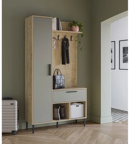 Predsieňová zostava v dekore duba v zeleno-prírodnej farbe 108x195x35 cm Heidy – Marckeric