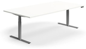 Výškovo nastaviteľný rokovací stôl QBUS, obdĺžnik, 2400x1200 mm, strieborný rám, biela