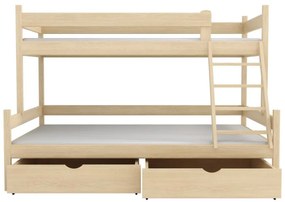 Detská poschodová posteľ z masívu borovice s rozšíreným spodným lôžkom NEVADA so šuplíkmi - 200x90/140 cm - PRÍRODNÁ BOROVICA