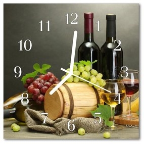 Sklenené hodiny štvorcové Hrozno pre víno 30x30 cm