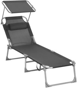 Skladacie lehátko so strieškou, 53 x 193 x 29,5 cm, nosnosť do 150 kg, tmavošedé