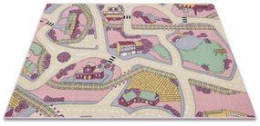 Detský koberec REBEL ROADS Playtime 63 Mesto protišmykový - ružový / béžový