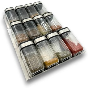 usporadejto.cz Súprava 16ks koreničiek INOX 100ml + 4ks nerezový organizér na koreničky VASKY - NEREZ (nízky) + súprava 24ks štítkov