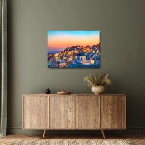Sklenený obraz - Santorini pri zotmení (70x50 cm)
