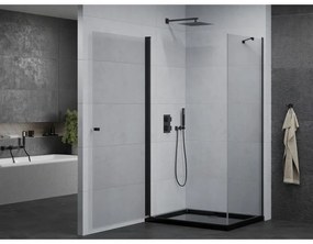 Mexen Pretoria, sprchovací kút 90 (dvere) x 120 (stena) cm, 6mm číre sklo, čierny profil + čierna sprchová vanička, 852-090-120-70-00-4070B