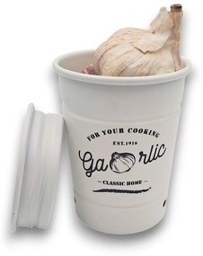 Zeller Present 2. akosť - Plechová dóza na cesnak, s vetraním, biela RETRO