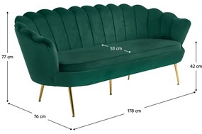 Kondela Luxusná pohovka, 3-sed, smaragdová Velvet látka/chróm zlatý, štýl Art-deco, NOBLIN