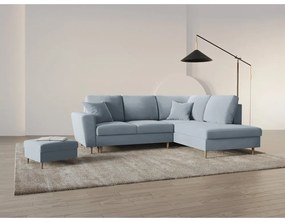 Svetlomodrá zamatová rozkladacia/s úložným priestorom rohová pohovka (pravý roh/do L) Kyoto – Cosmopolitan Design