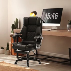 Ergonomická kancelárska stolička HC-1031 z ekokože s podnožkou - čierna