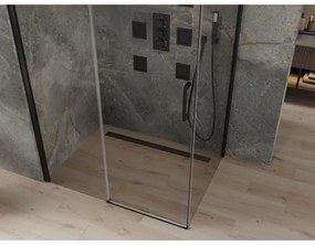 Mexen Omega, sprchovací kút s posuvnými dverami 130 (dvere) x 100 (stena) cm, 8mm sklo, čierny profil-číre sklo, 825-130-100-70-00