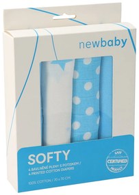 Látkové bavlnené plienky New Baby Softy s potiskom 70 x 70 cm 4 ks tyrkysovo-biele