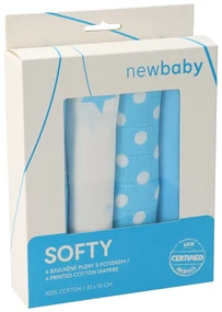 Látkové bavlnené plienky New Baby Softy s potiskom 70 x 70 cm 4 ks tyrkysovo-biele