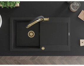 Mexen Leo, 1-komorový granitový drez 900x500x190 mm a drezová batéria Duo, čierna, 6501-77-671701-57-G