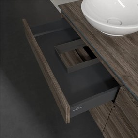 VILLEROY &amp; BOCH Legato závesná skrinka pod umývadlo na dosku (umývadlo vľavo), 4 zásuvky, 1400 x 500 x 550 mm, Stone Oak, B58800RK