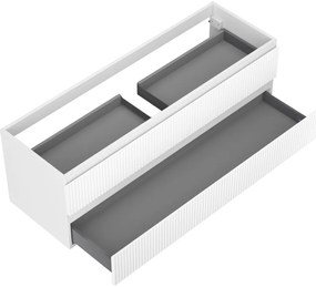 Mexen Rivel, kúpeľňová skrinka pod umývadlo 140 cm, 2 zásuvky, drážkovaná, biela matná, 91A20-14047-2-BFF01