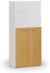 Kombinovaná kancelárska skriňa PRIMO WHITE, dvere na 3 poschodia, 1781 x 800 x 420 mm, biela/buk