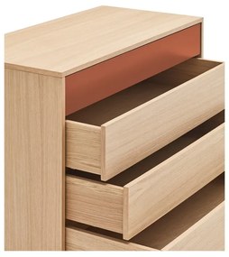 Tehlovočervená komoda v dubovom dekore so zásuvkami Teulat Yoko