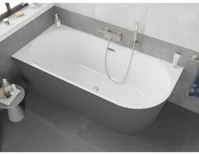 Mexen Silo, rohová voľne stojaca ryhovaná vaňa, ľavá, 150 x 75 cm, biela-šedá, oceľový prepad, 52891507562L-97