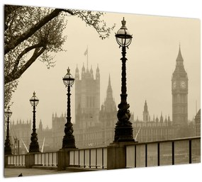 Sklenený obraz - Londýn v hmle, Anglicko (70x50 cm)