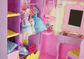 LEAN Toys Šatník so svetlom a zrkadlom, bábika 26 cm, sada oblečenia a doplnky