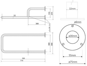 Nástenné madlo do kúpeľne z nehrdzavejúcej ocele 52 cm Handicap Left – Sapho