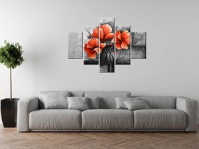Gario Ručne maľovaný obraz Červený Vlčí mak - 5 dielny Rozmery: 100 x 70 cm