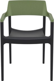 TULUM záhradná stolička s podrúčkami black/olive green