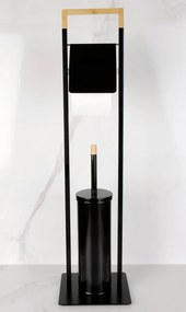 Držiak toaletného papiera s WC štetkou - čierny s bambusom