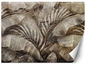 Fototapeta, Tropické listí na betonu imitující texturu. - 400x280 cm