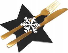 Vianočný obal na príbory - 6 ks - čierne - hviezdička a vločka