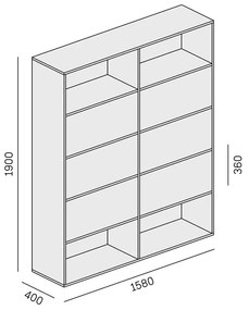 PLAN Široký kancelársky policový regál LAYERS, 6 boxov, 1582 x 400 x 1905, biela / sivá