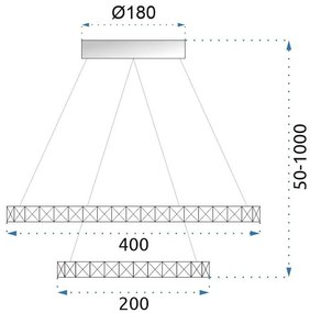 Toolight - LED závesné svietidlo Vegas 40+60cm + diaľkové ovládanie, biela, OSW-07858