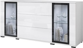 Biela komoda so zásuvkami a vitrínami Caro SB150