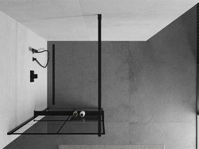Mexen Kioto+, sprchová zástena s poličkou a držiakom na uteráky 90 x 200 cm, 8mm sklo číre sklo vzor čierny, čierny profil, 800-090-121-70-77