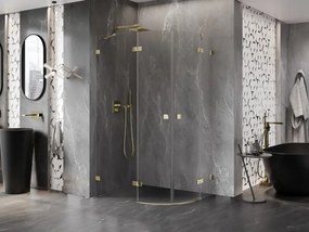 Mexen Lunar, polkruhový sprchový kút naklápací doľava 100 x 80 cm, 8mm číre sklo, zlatý profil, 833-100L-080P-50-00