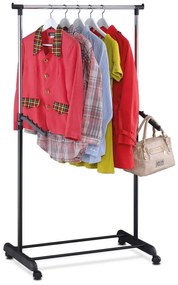 Stojan na šaty s odkladačem a otočnými závěsy, černá barva, kov / plast, chrom