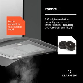 Klarstein Colette, digestor, 90 cm, 600 m³/h, energetická trieda A, ušľachtilá oceľ, strieborný