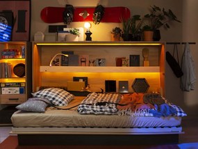 Sklápacia posteľ Concept Junior - horizontálna, Farby: dub artisan/dub artisan + raw steel + silk flou, Osvetlenie: osvetlenie LED