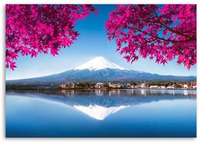 Gario Obraz na plátne Hora Fuji, jazero a ružové listy Rozmery: 60 x 40 cm