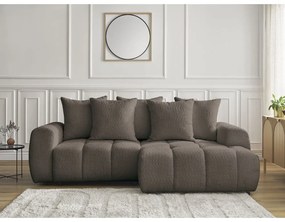 Hnedá rozkladacia/s úložným priestorom rohová pohovka z textílie buklé (pravý roh/s leňoškou) Roxelane – Bobochic Paris