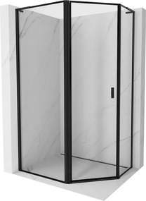 Mexen Mist L, päťuholníkový sprchový kút s krídlovými dverami, 100 x 80 cm, 8mm číre sklo, čierny profil, 8A8L-100-080-70-70-L