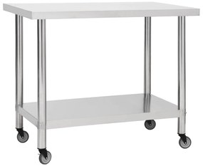 Kuchynský pracovný stôl s kolieskami 100x30x85 cm nerezový